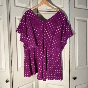 City Chic Purple and White Polka Dot Top Size 20